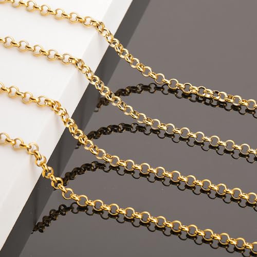 KYUNHOO 13 Feet/4M Gold Plated Chain for Jewelry Making 6mm Round Circle Chain Link on Spool Stainless Steel Chain Roll for Handcraft Making Supply Jewelry Findings - color: Gold Circle