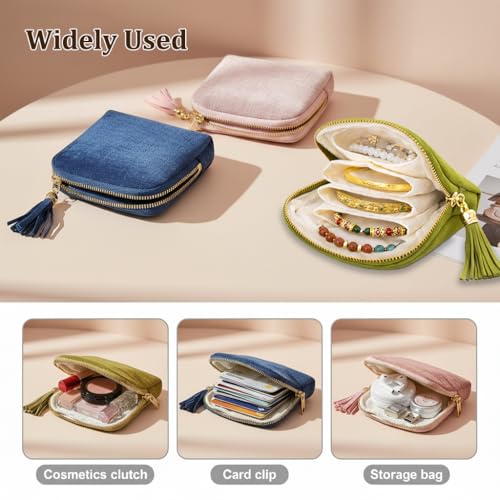 Small Travel Jewelry Pouch for Women, Compact Travel Jewelry Pouch with Layered Storage, Zippered Jewelry Travel Bag for Rings, Earrings, Bracelets, Necklaces (Olive Green) - color: Olive Green