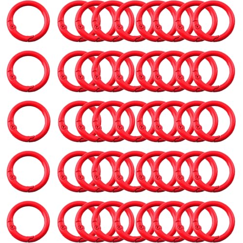 Carabiner Clip 48Pcs Red Metal Key Ring Clip Circle Keychain Rings Bulk Spring O Ring Round Cute Carabiner Spring Snap Hook Key Chain Clips for DIY Keychain Bag Charm Handbag Purse Dog - color: Red