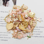 40pcs(20PAIRS) Assorted Gold Tone Enamel Animals Fruit Moon Star Dainty Dangle Flowers Pendants Charms for Jewelry Making Necklace Bracelet, Pink Theme
