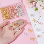 UNICRAFTALE 90pcs 3 Color Bowknot Connector Charms Alloy Golden Bow Knot Pendants Dangle Links Charms Tiny Metal Connector for Bracelet Necklace Earrings Making