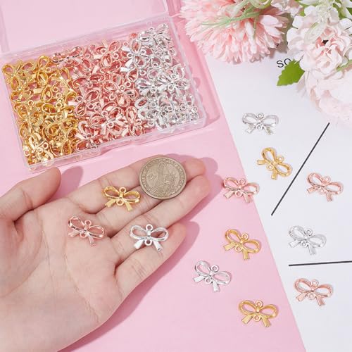 UNICRAFTALE 90pcs 3 Color Bowknot Connector Charms Alloy Golden Bow Knot Pendants Dangle Links Charms Tiny Metal Connector for Bracelet Necklace Earrings Making
