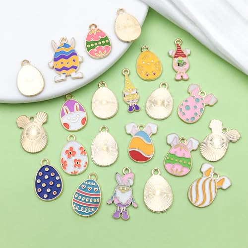 Sailanzi 22pcs Alloy enamel Easter egg series cute rabbit Pendant Jewelry Making DIY Keychain Earrings Pendant Various Design Charms for Jewelry Making Bracelets Necklace(SN928) - color: SN928
