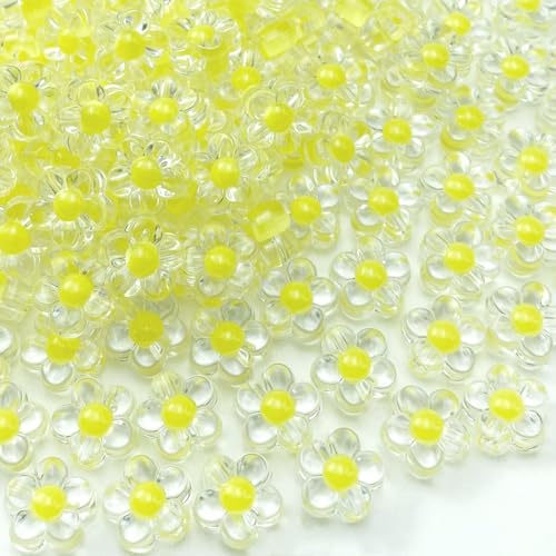 150Pcs Acrylic Flower Beads Candy Color Transparent Plastic Pastel Spacer Beads with Hole for DIY Crafts Wind Chimes Suncatcher Necklaces Bracelets Earrings Jewelry Making(Light Yellow) - color: Light Yellow