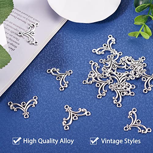 KISSITTY 20pcs Tibetan Silver Wave Chandelier Component Links Charm Pendant Connectors with 3 Holes for Dangle Earring Multi Strands Bracelet Necklace Jewelry Making Craft Supplies - color: Antique Silver, Wave