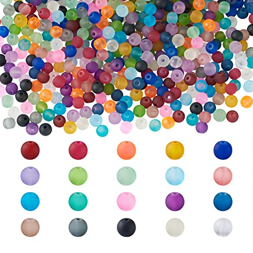 Craftdady 500Pcs 6mm Frosted Round Glass Beads Transparent Matte Crystal Ball Tiny Loose Spacer 20 Colors for Jewelry Making, Hole: 1.3-1.6mm (GLAA-CD0001-15-Qingsen) - color: 20 Colors Frosted, size: 6mm