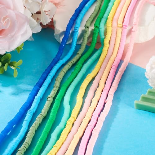 10 Strands Handmade Polymer Clay Bead Strands Assorted Heishi Beads Charms Flat Round Disc Bead Loose Spacer Bead for Jewelry Making DIY Bracelet Necklace Craft Keychain Earring Pendant