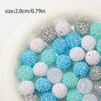 20mm Rhinestone Beads 20pcs Chunky Bubblegum Beads Beadable Pen Beads Shine Disco Ball Beads Jumbo Plastic Beads for Necklace Jewelry Bracelets DIY Crafts Making (bluewhite) - color: bluewhite