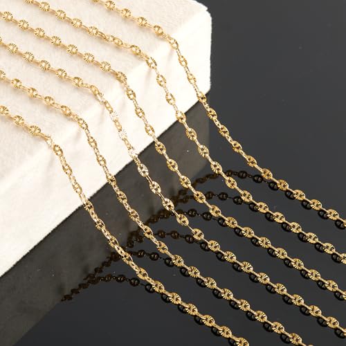 KYUNHOO 9.8 Feet Stainless Steel Jewelry Making Chains Gold Plated Chains Bulk Embossed Oval Chain Links with Lobster Clasps Jump Rings for Handcraft Making Supplies - color: Embossed Oval Gold