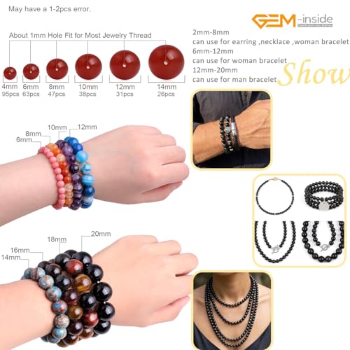 GEM-Inside Natural 14mm Black Obsidian Gemstone Loose Beads Round Energy Power Beads for Jewelry Making 15" - color: Black Obsidian, size: 14mm