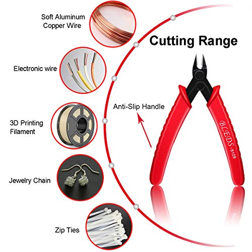 BS-8109 2 Pack Soft Wire Flush Cutters - Diagonal Cutter for Copper, Aluminum, 3D Printing Wire Cables - color: 2 Pack 5“ Red