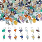 SUPERFINDINGS 84Pcs 7 Colors Gemstone Chip Charms Natural Stone Link Charms Double Loops Connector Antique Silver Stone Charm DIY Jewelry Making for Necklaces Bracelets Anklets