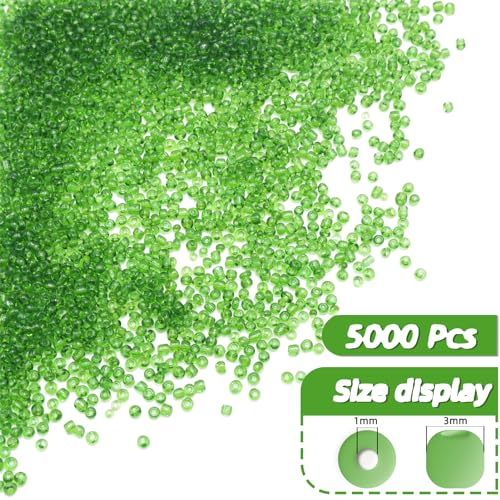 Dark Green Glass Seed Beads 5000 Pcs, 3mm Small Craft Pony Beads Bulk for Bracelets, DIY Necklace Ring Waist Chain - color: Dark Green