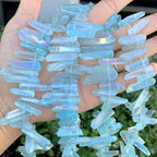 Adabele 15 Inch Natural Raw Healing Crystal Quartz Gemstone Loose Beads Small Drilled 15 Inch Aqua Blue AB Titanium Coated Chakra Gem Stone Drop Stick GA7 - color: Aqua Blue Ab, size: Small Size (15 Inch/1 Strand)