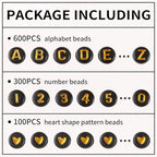 1000pcs Black Mixed Round Acrylic Beads 4x7mm Gold Alphabet Number Heart Shape Bead for Jewelry Making and DIY Bracelets - color: Black/Gold Letter&Number&Heart, size: 4x7mm