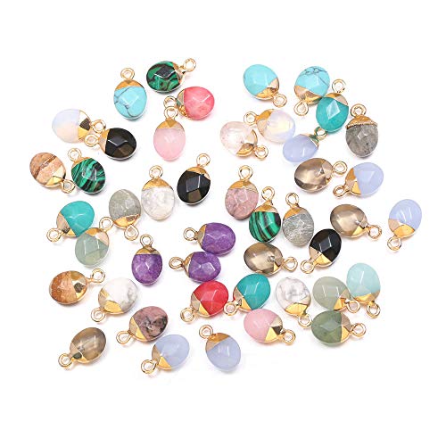 LHJ Natural Stone Pendants Faceted Grape Shape Mix Stone Agate Crystal Turquoise Stone Charms for Jewelry Making Necklace Earrings 10 Pcs