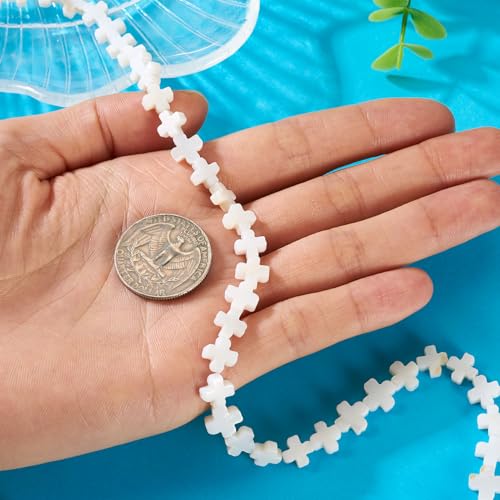 Beadthoven 50pcs Small Cross Beads 8mm Natural Freshwater Shell Beads Easter Pocket Crosses Ocean Summer Loose Spacers Cross Crucifix Bead for Jewelry Making Necklace Bracelet Earrings DIY - color: Shell cross 8mm