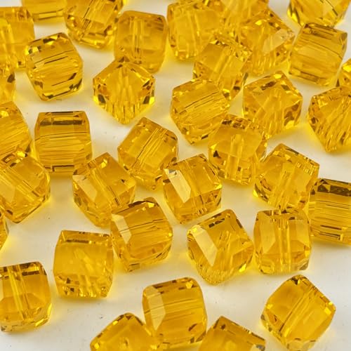 200pcs 4mm Cube Crystal Glass Beads for Jewelry Making Faceted Square Crystal Glass Bead Spacer Beads Loose Beads for Bracelet Earring Necklace DIY Craft(Gold Yellow) - color: Gold Yellow, size: 4mm