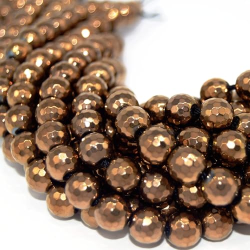 Hematite Beads | Faceted Metallic Bronze Round Natural Gemstone Beads - 4mm 6mm 8mm 10mm Available 8mm
