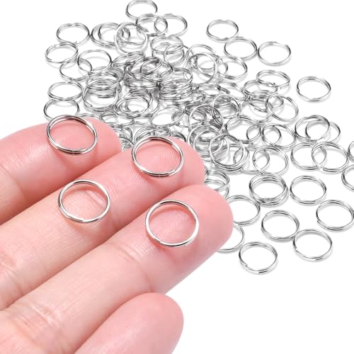 100PCS 10mm Mini Split Ring for Keychains, Double Loops Split Jump Rings Jewelry Making Necklaces Bracelets Earrings Metal Tiny Small Key Ring for Pet Collar Tag, Luggage Tag DIY Craft Accessories - color: 10mm Outter Dia.; 8.8mm Inside Dia. Silver