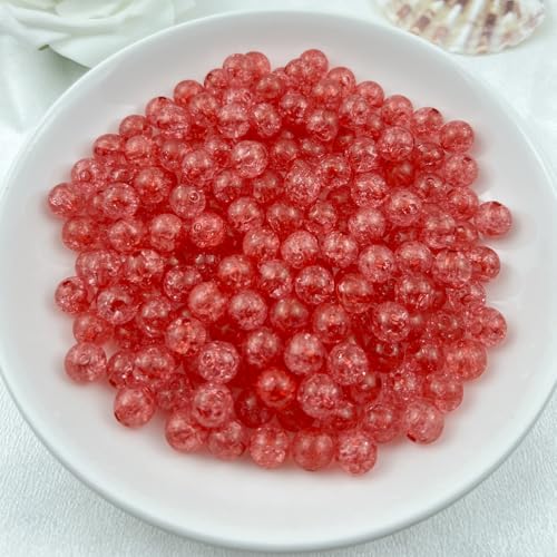 400pcs 8mm Acrylic Crackle Beads - Round Crystal Acrylic Craft Beads with Hole for Jewelry Making - Bright Red - color: 24-bright red, size: 8MM