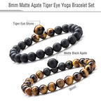 Hamoery Men Women 8mm Tiger Eye Stone Beads Bracelet Elastic Natural Stone Yoga Bracelet Bangle - color: A-2 Pcs Set 1-21003