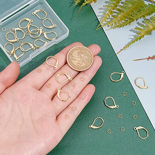 Beebeecraft 1 Box 20Pcs Leverback Earring Findings 18K Gold Plated French Earring Hooks 15.6x10mm Ear Wire Clip Earring Connector with 20Pcs Open Jump Rings for Jewelry Making - color: Gold Leverback Earring