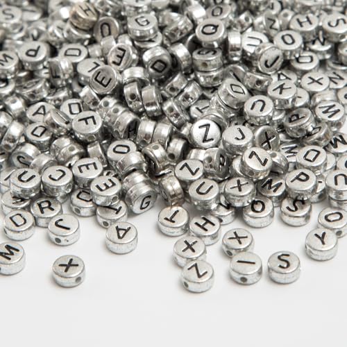 1000pcs Silvery Letter Beads for Bracelets, 4x7mm Black Alphabet A-Z Beads for Jewelry Making Friendship Bracelets (4 * 7 Silver) - color: 4x7mm silver