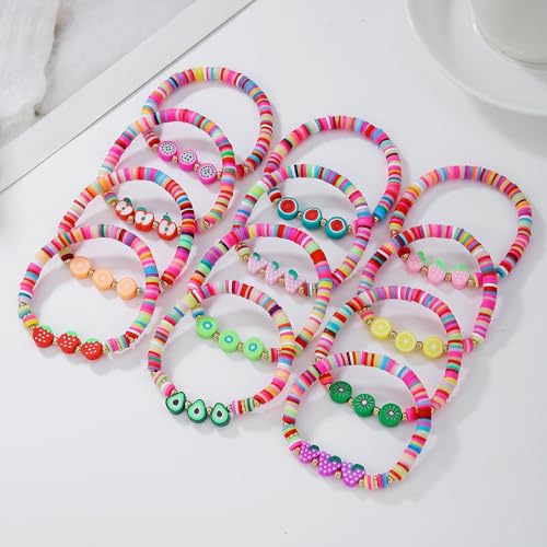 Friendship Bracelets Boho Stackable Bracelets for Women Surfer Heishi Clay Bead Bracelets Stretch Preppy Bracelets Colorful Boho Bracelets for Women - color: 12PCS FRUIT