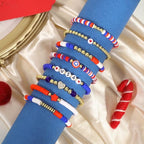 Emibele Colorful Stretch Bracelet Stack Boho Beaded Bracelet Set Heishi Surfer Bracelet Stackable Y2K Trendy Jewelry Friendship Multiple Set Women Fans - style: Red & Blue & White 8PCS