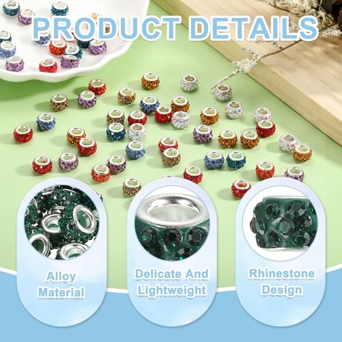 uxcell 50Pcs European Large Hole Beads, Rhinestone Craft Bead Crystal Charm Spacer Beads for Pens Bracelet Making Necklace DIY Craft, Drak Green - color: Drak Green