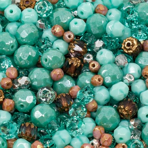 1.8 oz (50g) Mix of Faceted Fire Polished Czech Glass Beads (Round, Rondelle etc) 4-10mm, Turquoise - color: Turquoise Mix MIX08, size: 50 g