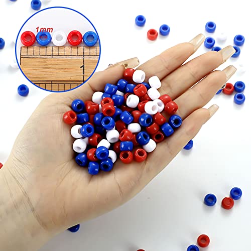 WILLBOND 1200 Pieces 4th of July Patriotic Pony Beads for Jewelry Making DIY Crafts (Red, Blue, White)