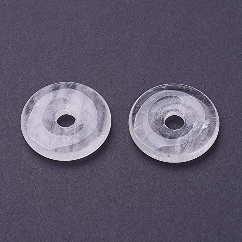 FASHEWELRY 5Pcs Natural Quartz Crystal Donut Disc Pendants 29-30mm Large Hole Healing Chakra Circle Coin Gemstone Bead Charms for Jewelry Craft Making - color: Crystal Quartz, 29-30mm