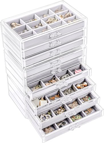 Lolalet Earring Holder Organizer Box Jewelry Storage with 9 Drawers, Clear Acrylic Stackable Earring Case with Adjustable Velvet Trays for Women on Dresser Vanity -Grey, 9 Layers - color: Gray, size: 9 Layers