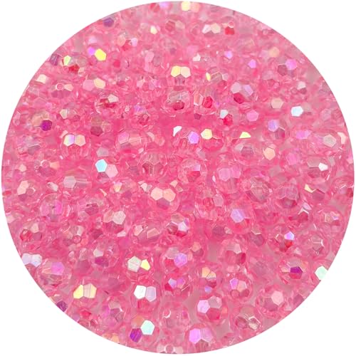 200 Pcs 10MM Round Faceted Acrylic Beads AB Color Transparent Crystal Acrylic Beads Round Bicone Beads for Jewelry Making, Bracelets Necklaces Earrings Wind (136- deep Pink AB) - color: 136- deep pink AB, size: 10MM