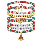 Emibele Colorful Stretch Bracelet Stack Boho Beaded Bracelet Set Heishi Surfer Bracelet Stackable Y2K Trendy Jewelry Friendship Multiple Set Women Fans - style: Red & Green 7PCS