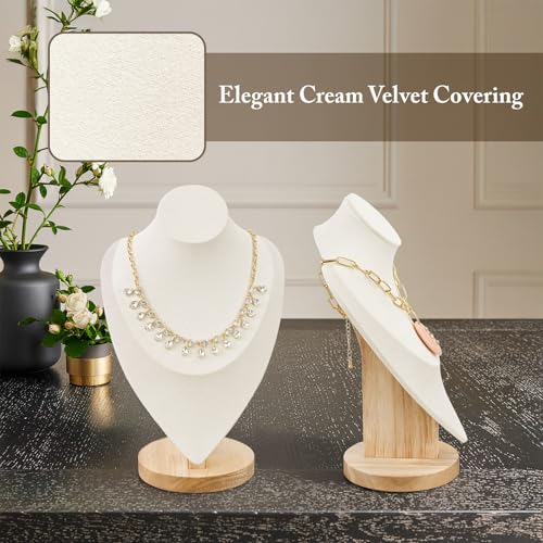 MOOCA 2 Pcs Set Necklace Chain Jewelry Display Holder, Jewelry Stand, Necklaces Display Mannequin Bust Stand, Wood Sturdy Base, Cream Suede - color: 2-Pcs Cream Suede