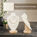 MOOCA 2 Pcs Set Necklace Chain Jewelry Display Holder, Jewelry Stand, Necklaces Display Mannequin Bust Stand, Wood Sturdy Base, Cream Suede - color: 2-Pcs Cream Suede