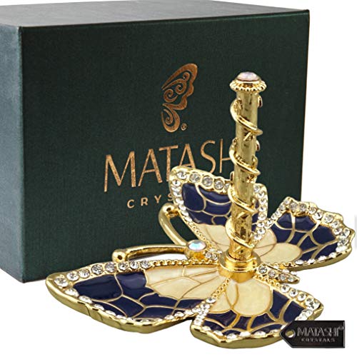 Matashi Gold Plated Butterfly Jewelry Organizer with Blue Enamel & Crystals – Elegant Ring Holder – Ideal Gift for Her on Mother’s Day, Valentine’s Day, Christmas - color: Blue
