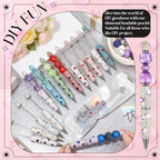 Tondiamo 45 Pcs Full Rhinestone Beadable Pens Bulk Set 15 Glitter Diamond Pens with Cards & Bags Fancy Beaded Pen for Beads DIY Cute Journalling Bling Ballpoint Craft Making(Heart Full Diamonds) - style: Heart Full Diamonds