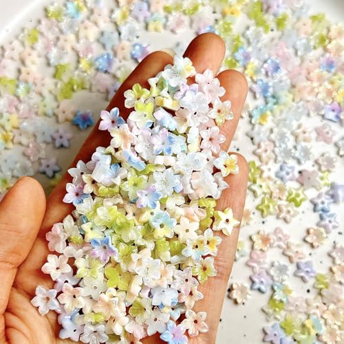 100Pcs Gradient Freesia Nail Charms Mixed Color Dazzling Nail Gems Luminous Design for Nail Art Rhinestone Unique Colorful Flowers Nails Accessories Jewelry for DIY Spring Floral Manicure Decorations - color: Style-08