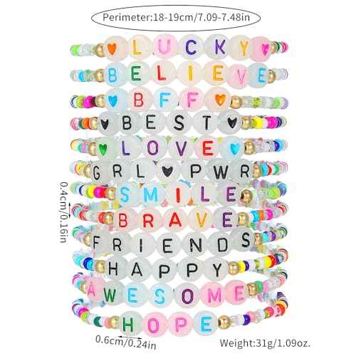 Friendship Bracelets Boho Stackable Bracelets for Women Surfer Heishi Clay Bead Bracelets Stretch Preppy Bracelets Colorful Boho Bracelets for Women - color: 12pcs LUCKY(night light)