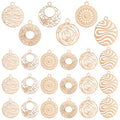 PH PandaHall 120pcs 6 Styles Brass Filigree Pendants, Flat Round Gold Charms Bulk Metal Pendants Hollow Metal Charms for DIY Bracelet Earring Necklace Jewelry Making