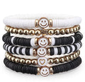 JIASHUYEYE Preppy Bracelets for Teen Girls - Stackable Boho Surfer Friendship Bracelets Set for Little Girls & Women - style: White Black