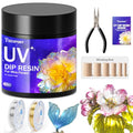 Teexpert UV Dip Resin for Wire Flowers Kit, 100g Crystal Clear UV Resin Starter Kit with 6 Winding Rods, Pliers, 2Pcs 31FT Wires for Jewelry Making, Fast Cure Thick Glue for DIY Flower Decoration
