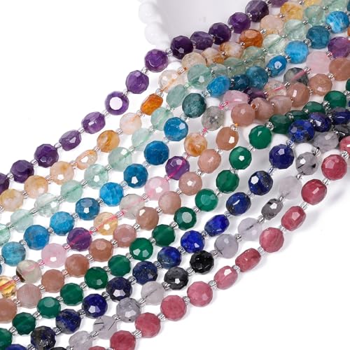 8×5mm White Agate Natural Stone Beads for Jewelry Making About 35-40pcs 1 Strand 15" Drilled Flat Faceted Cabochon Gemstone Beads for Bracelets Necklace DIY Crafts - color: White Agate