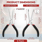 Premium 6 Inch Mini Needle Nose Pliers Set - 2 PCs Bent and Straight Long Nose Pliers with Comfort Grip - Non-Serrated Rust-Proof Long Reach Jewelry Pliers for Jewelry Making, Handmade Craft