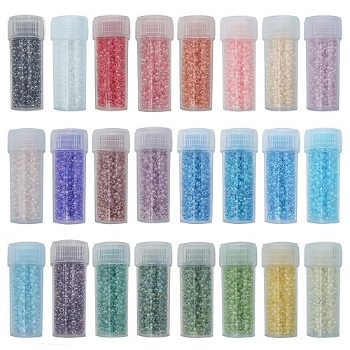 INSPIRELLE Size Almost Uniform 120 Gram 12/0 (2mm) Glass Round Seed Beads for Craft Jewelry Making, 24 Translucent AB Colors - color: 24x Translucent AB Colors