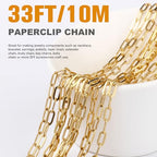 33FT 18K Gold PVD Plated Paperclip Chains Roll, 3.3mm Gold Stainless Steel Oval Link Chains Spool Bulk for DIY Jewelry Making Necklace Bracelet - color: 18k gold(3.3mm)